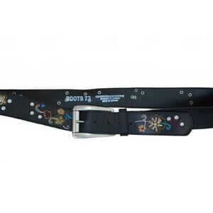 Vintage Roots 73 Embroidered Leather Belt Black Italian Leather Canada Boho